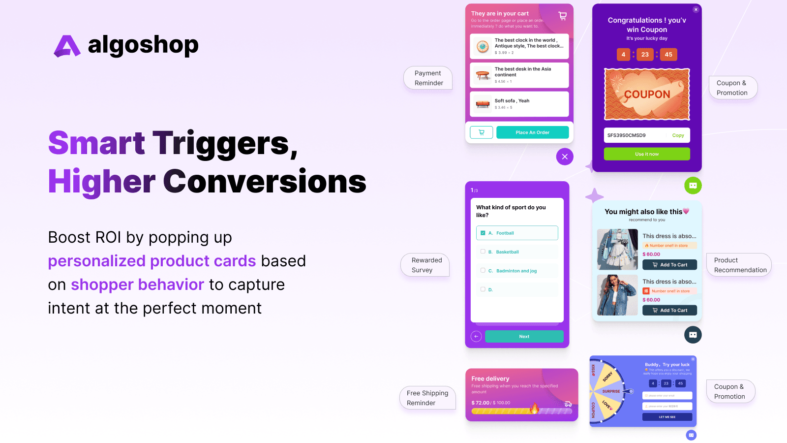 Algoshop smart triggers and outreach cards for Shopify conversion optimization